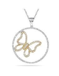 0.30 Cts Diamond Circle Two Tone Pendant in 18K Gold