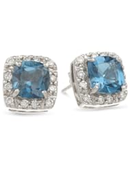 Sterling Silver Square London Blue Topaz with Cubic Zirconia Accent Post Earrings