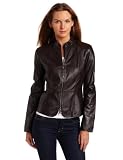 Blackfriday Jones New York Women's Leather Stand Collar Jacket