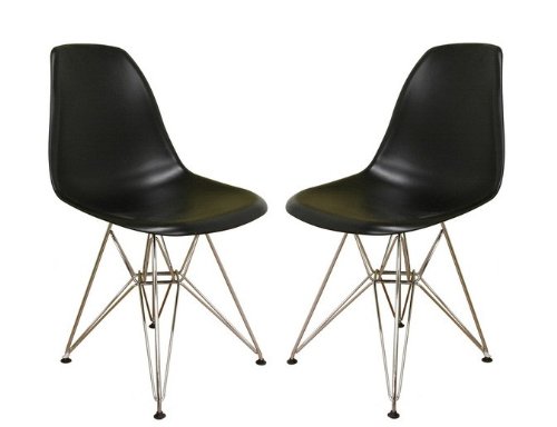 Set of 2 Chairs - Modern Style Black Finish