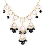 Goldtone Bib Necklace With Black And Gold Semi Precious Stones