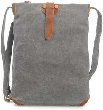 Whatland Cotton Canvas Genuine Leather Cross Body Shoulder Bag Messenger Bag (Gray)