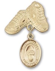 14K Gold Baby Badge with St. Sharbel Charm and Baby Boots Pin