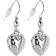 Silver Toned PUFFED HEART Dangle Earrings