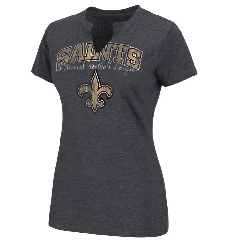 NFL Women's New Orleans Saints Champion Swagger II Short Sleeve Split Crew Neck Heather Tee (Charcoal Heather, Large)