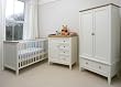 Image of White Painted & Honey Pine Nursery Furniture Set Room Deal With Wardrobe, Changing Chest Unit and Cot Bed Without Mattress