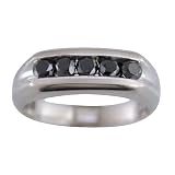 0.80 Ct. Men's Five Stone Round Cut Black Diamond Wedding Ring AAA Clarity With Satin Finish & Comfort Fit