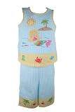Good Lad Spring/Summer Embroidered Mermaid Applique Baby Blue and Yellow Gingham Girls Capri Pant Set