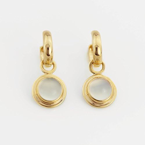 Cats Eye Moonstone 14k Gold Hoop Earrings White Moonstone Cabochon Jacket Earrings Fine Handmade Jewelry Gold Moonstone Earrings