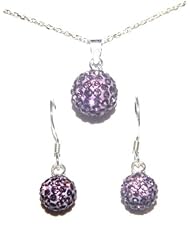 Give a gift with meaning. BIRTHSTONE FOR JUNE. 10mm 0.4 inch pale amethyst ball pendant necklace on 18 inch 46cm rolo cable chain with matching 8mm 0.31 inches drop earrings. Made using solid sterling silver 925 and swarovski crystals. For other Birthstones please type Decorum Jewellery into the search bar.