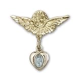 Baby Badge with Gold Plate over Sterling Silver Blue Miraculous Charm and Gold Filled Angel w/Wings Badge Pin