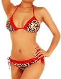 Cloris Murphy String Bikini w/Red Flat Lace Trim Scrunchie Butt Bathing Suit BN38LP One Size Leopard