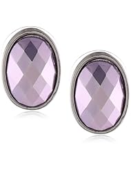Napier "Chameleon" Silver Tone and Purple Oval Stud Earrings