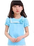 【TPGROWIN】 子供服 ベビー ガールズ フリル シャツ ブラウス 半袖 キッズ 女の子 かわいい 入園式 入学式 綿 春 夏 (150, ブルー)