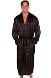 Del Rossa Classic Long Satin Lounge Bathrobe, Black Medium (A0720BLKMD)