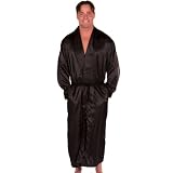 Del Rossa Men's Classic Long Satin Lounge Bathrobe, Black 3XL (A0720BLK3X)