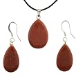 Brown Goldstone Pear Pendant and Earrings Set - Pendant (15x22mm) - Earrings (12x18mm) - Adjustable Cord Necklace