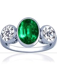 14K White Gold Oval Cut Emerald Three Stone Ring (GIA Certificate)