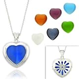 Sterling Silver Stylish Interchangeable Cats Eye Stone Filigree Heart Locket Pendant Set