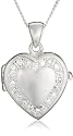 Silver Heart With Cubic Zirconia Locket Pendant + Curb Chain 18" Adustable