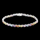 Round Cut Rainbow Color Multi-Gemstone Tennis Bracelet in Sterling Silver