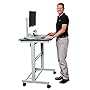 40” Mobile Adjustable Height Stand Up Desk with Monitor Mount (Black Shelves / Silver Frame)