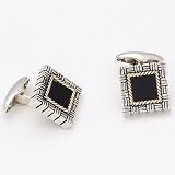 Sterling Silver \ 14kt Gold Weave With Onyx Center Cufflink