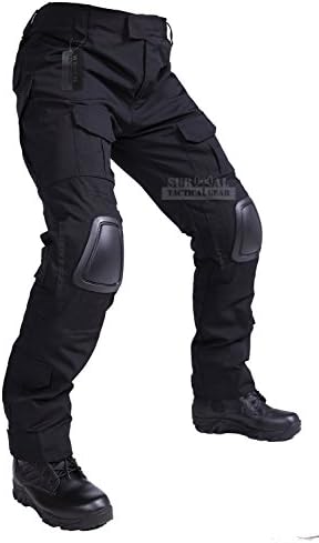 SEAKY Tactical Pants With Knee Pads Camping Hiking Hunting Military Uniform Combat Trousers Airsoft Knee Pads variety camouflage ACU CP AU FG (Black, L36)