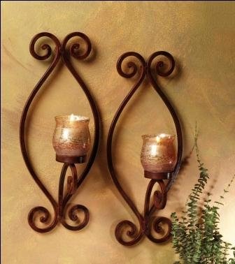 Tuscan Iron Metal and Sconce Set