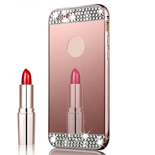 Oksale Luxury Acrylic+TPU Mirror Bling Crystal Diamond Back Protective Case Shell Cover for iPhone 7 Plus (Rose Gold)