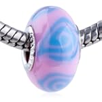 SAVE $30.65 - Chamilia Bead & Bracelet Fit - Blue Spiral Swirl Pink European Charm Beads $13.32