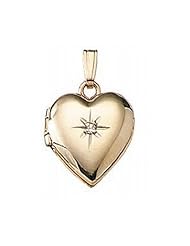 Solid 14K Yellow Gold Heart Locket with Diamond 1/2 inch x 1/2 inch Solid 14K Yellow Gold