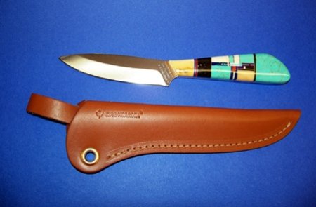 Grohmann Boat/Outdoor Model With Hand Inlaid Handle Includes Regular Open Leather Sheath
