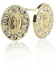 14K Yellow Gold Our Lady of Guadalupe Stud Screwback Earring with Screw Back For Girls
