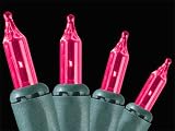 Set of 100 Pinkish Purple Mini Christmas Lights - Green Wire