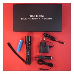 �ber 500 LUMEN - SCHWARZE PROFI HIGH LED POWER 12 WATT TASCHENLAMPE-WIEDERAUFLADBAR MIT AKU + LADEKABEL + AUTOLADEKABEL -- IM GESCHENKKARTON - 4 verschiedenen Funktionen incl. Blendfunktion. Mit eine der hellsten Taschenlampen auf dem Markt. Einzigartige Helligkeit! Als Blendwaffe geeignet.