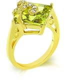 14k Gold Bonded Ring with Prong Set Princess Cut Peridot and Round Cut Clear CZ