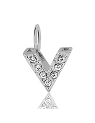 Bling Jewelry Sterling Silver CZ Pave Mini Block Alphabet Letter V Pendant