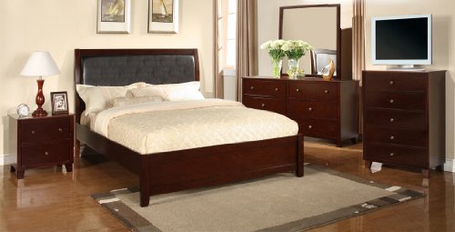 8Pc Leather Look Espresso Finish Queen Size Bed Complete Bedroom Set