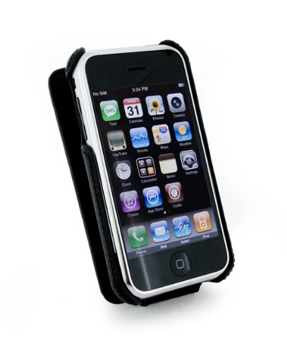 Tuff-Luv Leather case cover for (Apple iPhone 4G / 4) – Flip style – Black