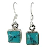 Boucles d'oreilles Turquoises - Pierres Gemmes Carr�es sur Pendants en Argent Massif - Bijoux indiens avec pierres semi-pr�cieuses Turquoises - Cadeau original Fait mainpar ShalinIndia