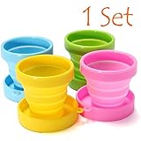 Collapsible Cup - Foldable Cup - Travel Cup - Camping Cup (1 Set contains 4 cups - 1 Green, 1 Yellow, 1 Blue, 1 Pink)