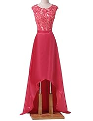 Cocktail High-Low-Hem Short Sleeveless  Lace Beaded Chiffon/Satin  Ball Gown Evening Dress/Homecoming Dress/Bridesmaid Dress/Pageant Dress/Prom Dress/Party Dress/Wedding Dress 