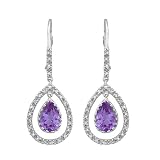 14K White Gold 1/5 ct. Diamond and 1 1/3 ct. Teardrop Shaped Amethyst Drop Earrings