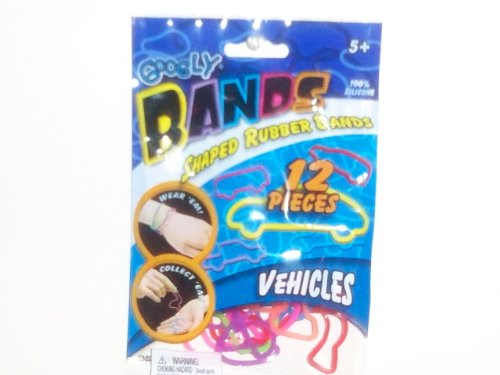 Googly Bands Shaped Rubber Bands 12 Pack: Vehicles