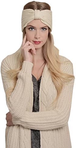 LETO Women's Versatile Crochet Bow Knit Marl Warm Hair Band Headband Ear Warmer Turban Ivory