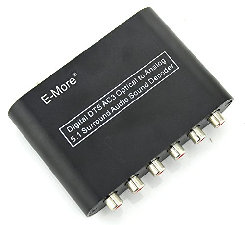 E-More® High Ouality Digital AC3 DTS Optical SPDIF/Coaxial Dolby Audio to Analog 5.1 Channel Surround Audio Sound Decoder