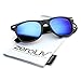 zeroUV ZV-8025b Retro Matte Black Horned Rim Flash Colored Lens Sunglasses, Black Blue, 50mm