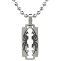 Dangerous Sophistication: Designer Inspired Titanium Brushed-finish Razor Blade with Black Spider Pendant on a Stainless Steel Ball Chain for Men