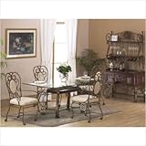 5 Piece Dining Table Set with Broken Edge Glass Top in Bronzed Metallic